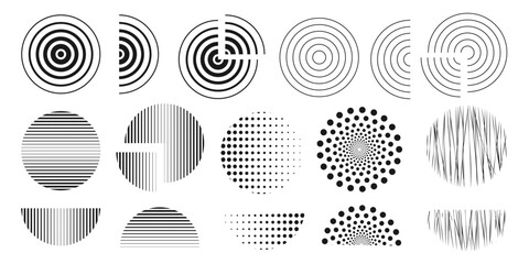 Poster - set of black circles from lines and dots. geometric abstract linear and dotted round shapes and thei