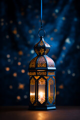 Lantern with night light background for the Muslim feast of the holy month of Ramadan Kareem