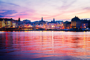 Wall Mural - night scenery of the Old Town in Stockholm, Sweden, retro toned