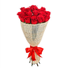 Wall Mural - Flower bouquet of red roses isolated on white background.