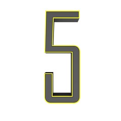 Poster - Gray yellow 3d number 5 on a white background. 3D rendering image.