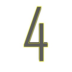 Poster - Gray yellow 3d number 4 on a white background. 3D rendering image.