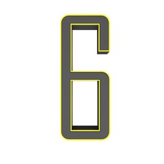 Poster - Gray yellow 3d number 6 on a white background. 3D rendering image.