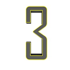Poster - Gray yellow 3d number 3 on a white background. 3D rendering image.