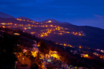 Wall Mural - Ucka mountain village evening view, Kvarner bay of Croatia