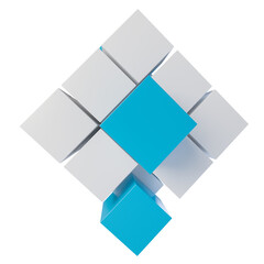 Poster - Abstract 3d illustration of cube assembling from blocks. Isolated on white. Template for your design