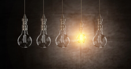 Wall Mural - Light bulb lamps on a colour background. 3D rendering