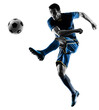 © Designpics - one caucasian soccer player man playing kicking in silhouette isolated on white background