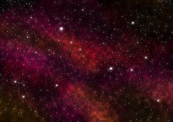 Wall Mural - night sky with stars and red nebula. space background. large image. raster illustration.