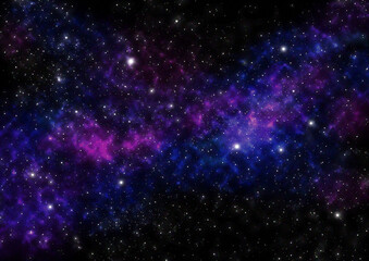 Wall Mural - night sky with stars and blue purple nebula. space background. large image. raster illustration.