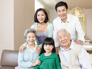 home portrait of a three-generation asian family