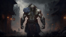 A Strong Ogre With A Menacing Look After Destroying A Village, Generative AI