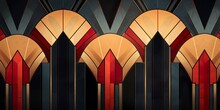 Art Deco Style Geometric Pattern With Golden Elements. AI Generative Art.