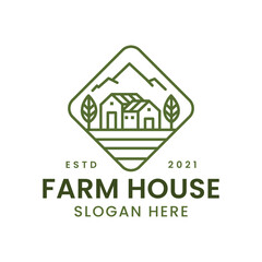 Wall Mural - Farm and house logo concept with line art style. Real estate - environment design template. Vector Illustration