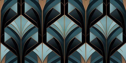 Art Deco style geometric pattern with golden elements. AI generative Art.