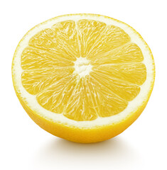 Canvas Print - Ripe half of yellow lemon citrus fruit isolated on white background with clipping path