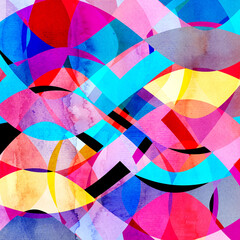 Poster - Bright watercolor graphic multicolored abstraction of fantastic waves