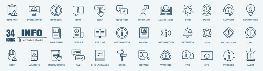 vector set of information line icons. contains icons instruction, privacy policy, info center, manua