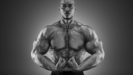  Bodybuilder posing. Fitness muscled man. This is a 3d render illustration