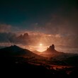 Dawn with the smell of coffee a cup to drink and dreams to achieve I look into your black eyes while the sun shines behind the arid mountains of the Canary Islands 8k rendering in octane 