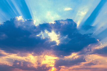 Sticker - Amazing cloudscape on the sky at sunset time after rain.