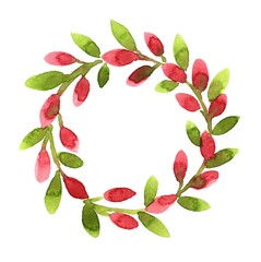 Wall Mural - Wreath with pink buds. Watercolor illustration