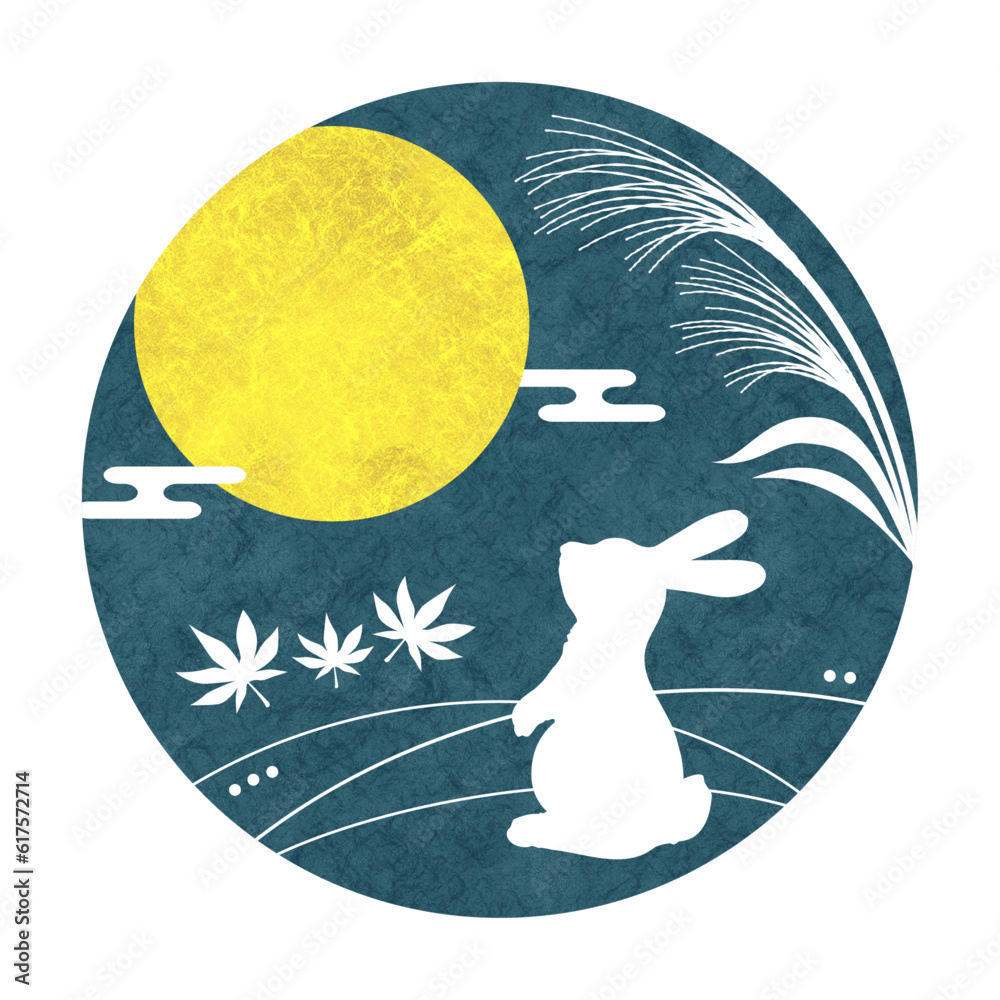 お月見の和風シルエットイラスト 秋の見出しタイトル素材 Stock Vector | Adobe Stock, image size:1000x1000