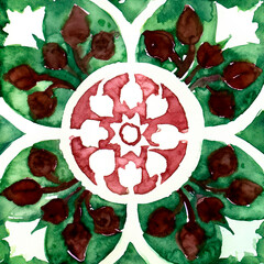 Fototapete - Watercolor illustration of portuguese ceramic tiles pattern