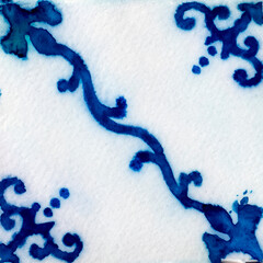 Fototapete - Watercolor illustration of portuguese ceramic tiles pattern