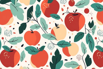 Wall Mural - apple and leaves pattern, in the style of anime aesthetic, clean and simple designs. generative ai