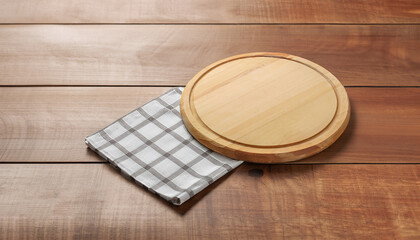 Wall Mural - Napkin and board for pizza on wooden desk mockup.