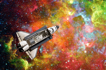 Wall Mural - space shuttle flight over space nebula. elements of this image furnished by nasa.