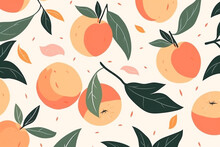 Peach Fruit And Leaves Pattern, In The Style Of Anime Aesthetic, Clean And Simple Designs. Generative Ai
