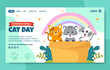 Cat Day Social Media Landing Page Cartoon Hand Drawn Templates Background Illustration