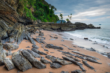 Poster - Cloudy weather, rocky coast and the sea. Landscape of Thailand, Krabi