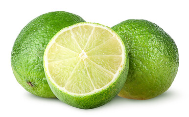 Canvas Print - Half and two whole limes isolated on white background