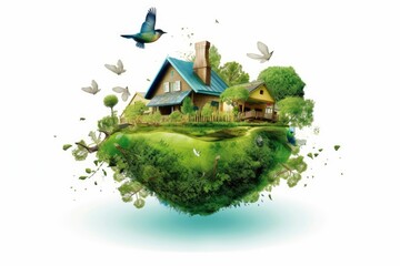 Wall Mural - Illustration image, Nature and Sustainability, Eco-friendly Living and conservation, Concept art of Earth and animal life in different environments, Generative AI illustration