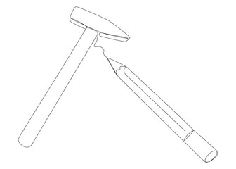 Poster - One continuous line of Hammer drawn by with felt tip pen. Thin Line Illustration vector Construction Industry concept. Contour Drawing Creative ideas.