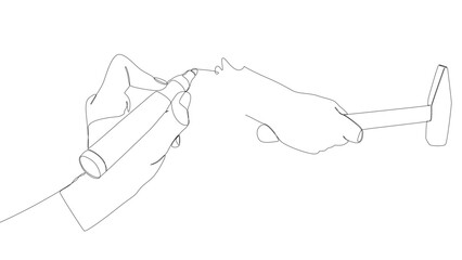 Poster - One continuous line of Hammer drawn by with felt tip pen. Thin Line Illustration vector Construction Industry concept. Contour Drawing Creative ideas.