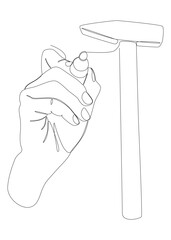 Poster - One continuous line of Hammer drawn by with felt tip pen. Thin Line Illustration vector Construction Industry concept. Contour Drawing Creative ideas.