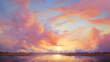 Fototapeta Zachód słońca - A vibrant sunset sky painted in hues of orange pink and purple with wispy clouds adding depth and texture 