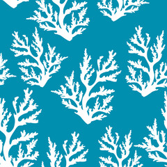 Poster - seamless underwater pattern with silhouette of corals on a blue background. vector sea wallpaper.