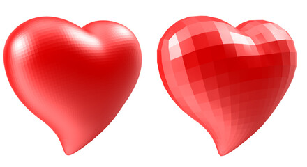 Poster - Set of hearts with faceted low-poly geometry effect isolated on white background