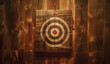 Focused Aim: Dartboard Centered on Wooden Wall Background