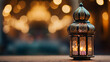 背景にホリデーライトとモスクの美しいボケ味を持つ、オリジナルの伝統的な華やかな東洋のランタンGenerativeAI