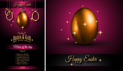 Wall Mural - Restaurant Menu template for 2017 Easter celebration with a Golden egg and metal effect lettering. Also ideal for flyers, banners, depliant, invitation and generic seasonal wallpapers