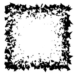 Aufkleber - Debris and shatters in square shape. Black broken pieces, specks, speckles and particles. Abstract explosion and burst textured rectangular element. Vector frame illustration 