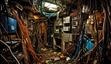 A Mess Of Wires, Chaotic Computer Network Cable Room