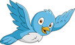 Cute happy blue bird cartoon flying