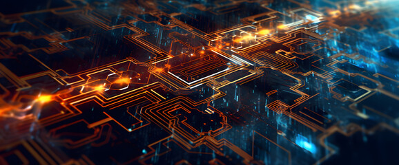 Technology circuit board, Macro shot components and microchips on PC circuit board texture background